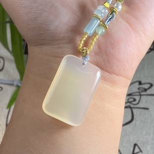 天然玉髓俏色冰种面包平安无事牌挂件吊坠白包柠檬黄男女学生礼物