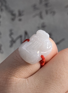 天然玉石缅甸A货翡翠白玉貔貅豆种绳编红绳戒指指环时尚饰品礼物