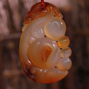 源饰界-天然冰彩玉髓俏色巧雕龙如意水晶洞吉祥如意大号玉石吊坠