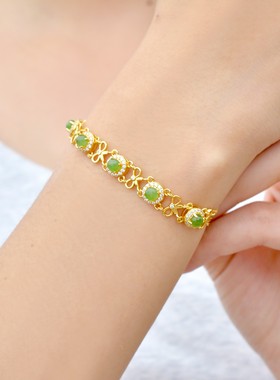 天然玉石s925银镶和田玉碧玉手链黄金饰品甜蜜浪漫顺遂蝴蝶结女款