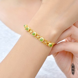 天然玉石s925银镶和田玉碧玉手链黄金饰品甜蜜浪漫顺遂蝴蝶结女款