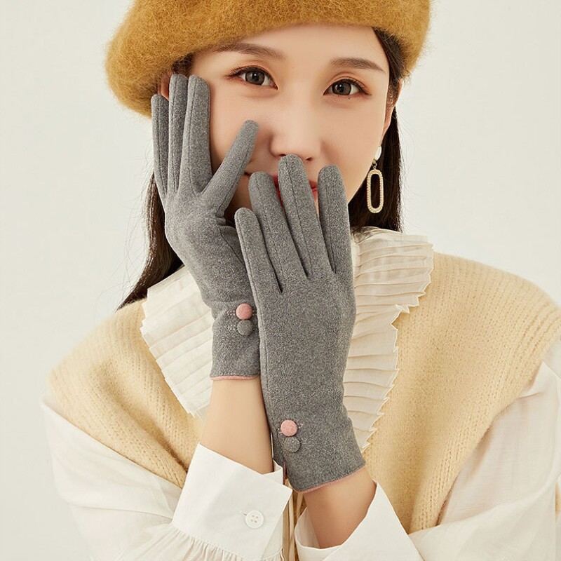 德绒保暖手套女冬季可触屏户外开车防寒春秋韩版薄款滑雪手套内胆