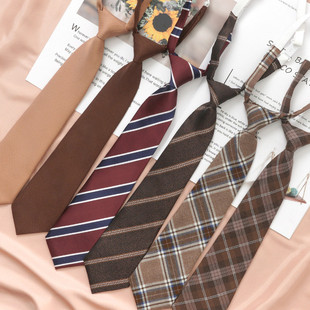 棕黑色jk格子条纹懒人免打学院风领带女款领绳配饰复古学士服领结