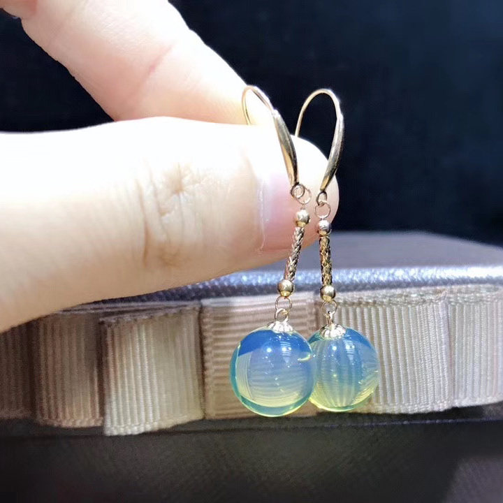 天然墨西哥18K金精品高白蓝时尚精美耳钩蓝珀耳坠礼品女士净水级