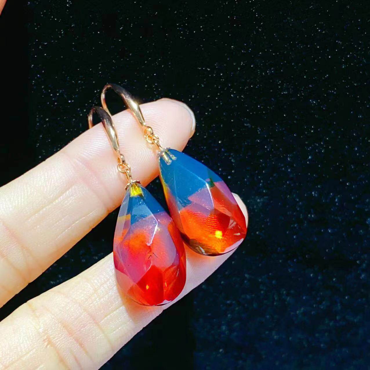 天然墨西哥红蓝珀耳饰耳钉女神S925银耳坠耳环耳钩琥珀蜜蜡圆珠