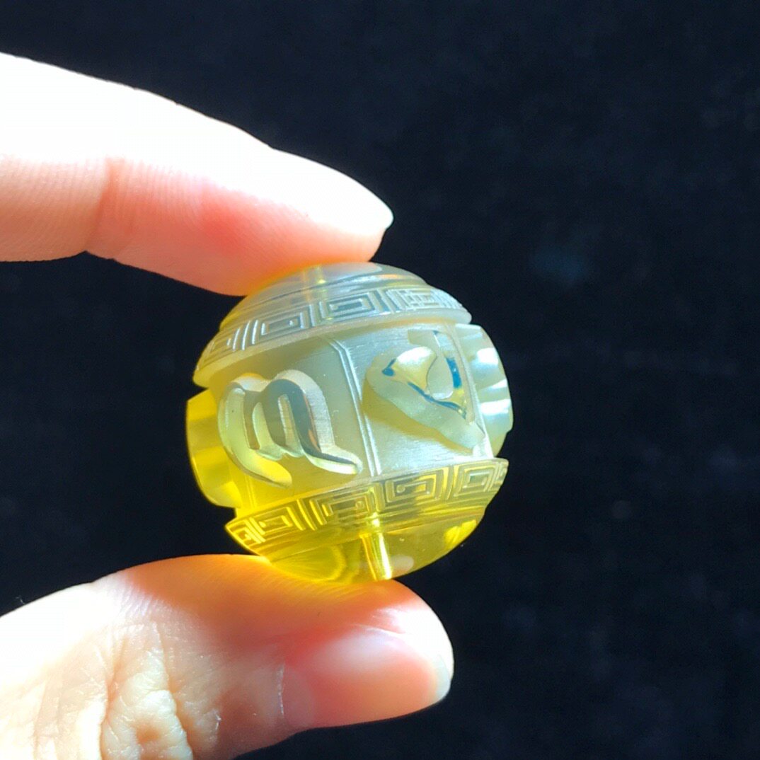 天然墨西哥蓝珀雕刻六字真言圆珠配珠孔珠多宝珠