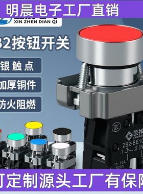 平头按钮开关XB2-BA42金属控制按钮自复位旋钮红绿黄黑色22MM