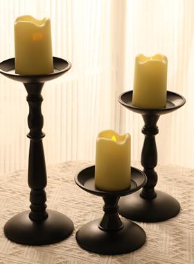 美式烛台复古黑色铁艺摆件蜡烛浪漫婚庆创意礼物餐桌烛光晚餐装饰