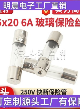 厂家直供 5x20mm玻璃保险管 250V F6A 5*20mm 快熔断电源保险丝
