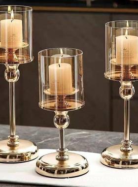 欧式轻奢玻璃蜡烛台摆件西餐桌样板间家用浪漫烛光晚餐婚礼装饰