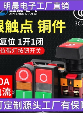 厂家供应双键按钮开关 APBB双位带灯控制开关 自复位220V电源开关