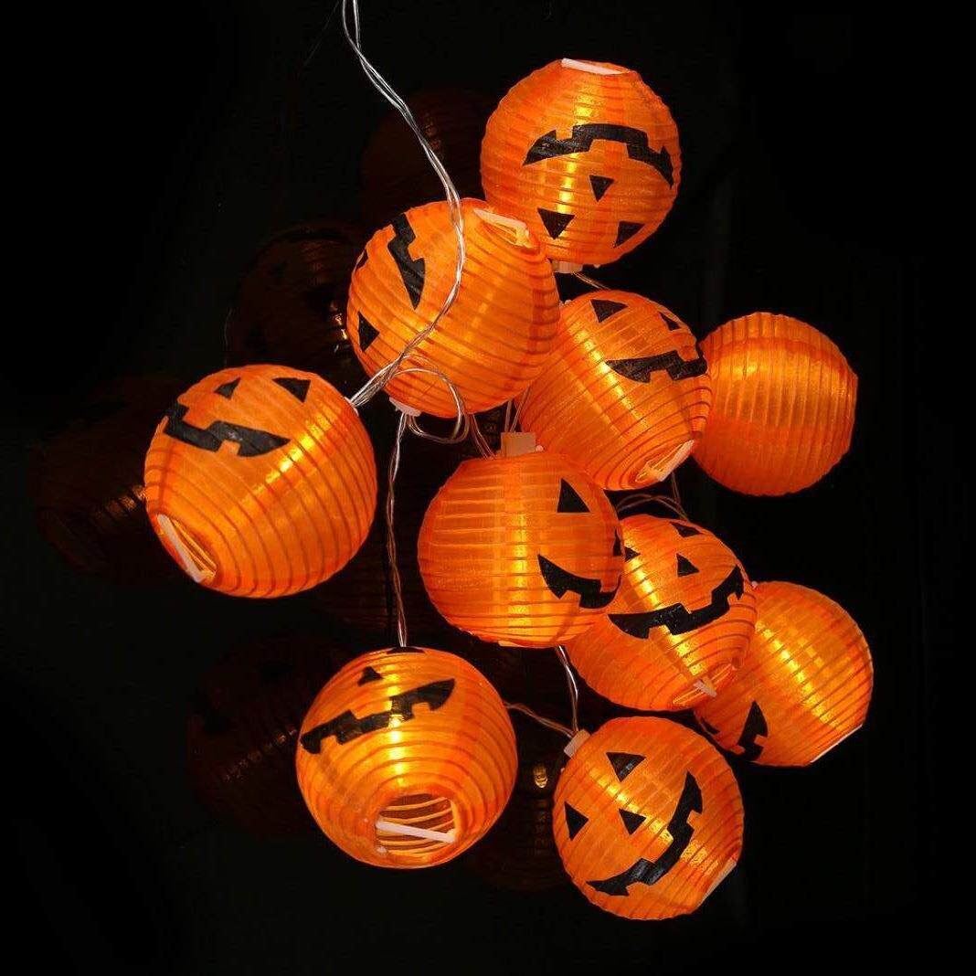 万圣节布艺南瓜灯笼led太阳能灯串橙色南瓜灯鬼脸庭院花园装饰 灯