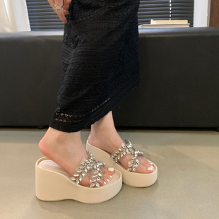 踩屎感厚底凉拖鞋女外穿8cm高跟鞋夏季坡跟小个子不累脚增高凉鞋