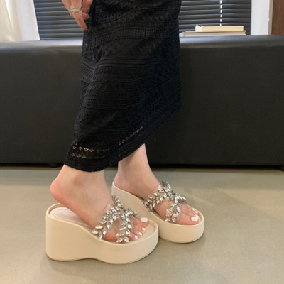 踩屎感厚底凉拖鞋女外穿8cm高跟鞋夏季坡跟小个子不累脚增高凉鞋