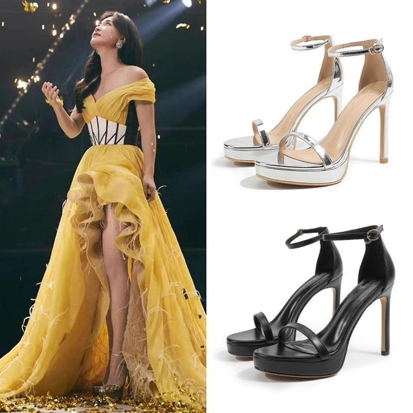 防水台高跟鞋女2025年新款夏季一字带细跟性感露趾凉鞋模特走秀鞋