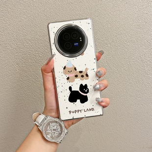 ins小众韩风泼墨猫咪狗狗适用vivoxfold3pro手机壳全包新款VIVO折叠屏高级vivoxfold3翻盖防摔保护套网红潮