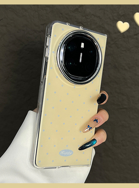 OU【潮牌黄底蓝色波点英文】适用于华为MATEx6/x5/x3典藏版折叠屏手机壳新款网红日系翻盖防摔保护套男女时尚