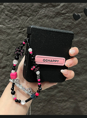 OU【网红黑色细闪粉猫咪手链条】适用摩托罗拉Razr60/50ultra折叠屏手机壳新款轻奢高级感翻盖防摔保护套男女