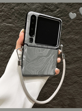 OU【轻奢阿尔卑斯纹灰色手提绳】适用华为Purax/P50pocket折叠屏手机壳限量高档新款时尚翻盖防摔保护套男女