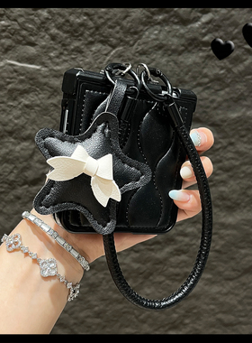 OU【潮牌黑色羽绒海浪纹手提绳】适用于荣耀magicvflip/flip2折叠屏手机壳新款翻盖侧扣小众防摔保护套女高级