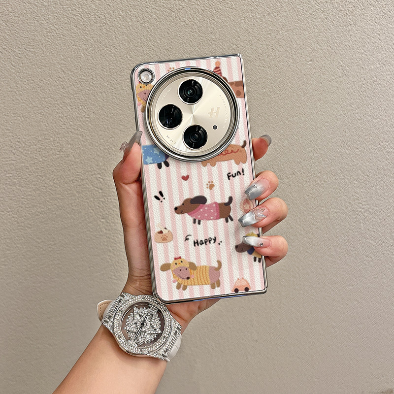 ins风荔枝纹韩风条纹狗狗适用oppofindn3手机壳全包新款oppo折叠屏高级感韩国网红N3经典版限量翻盖防摔套女