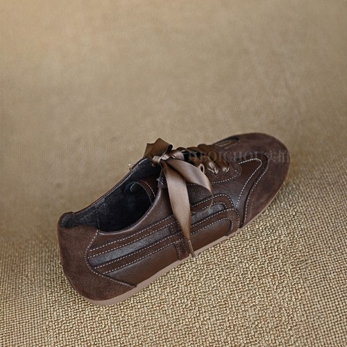 韩国牛皮深咖色时尚休闲运动鞋女