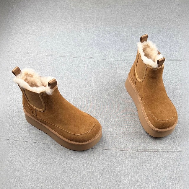 韩国真皮羊毛绒套筒厚底雪地靴女