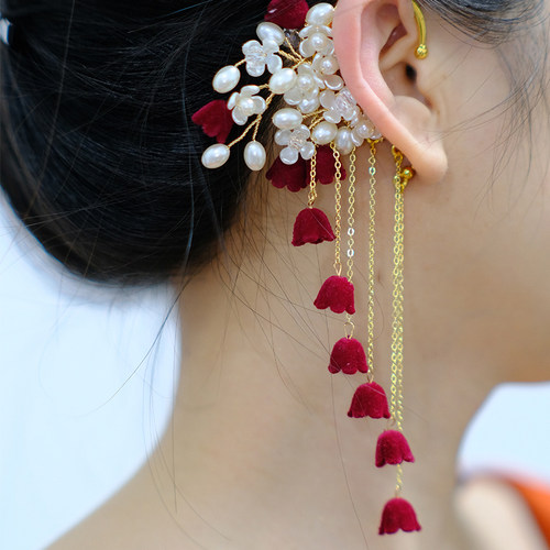 悦己原创新中式流苏红色夸张耳挂