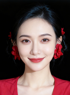 悦己原创复古夸张花朵大红色耳饰女耳钉高级感2025新款无耳洞耳夹