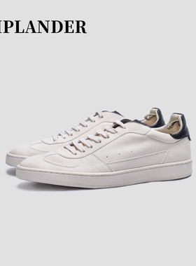 viplander 秋季新款真皮黑尾小白鞋百搭轻盈运动休闲男士软底板鞋
