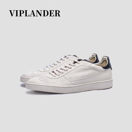 viplander 秋季新款真皮黑尾小白鞋百搭轻盈运动休闲男士软底板鞋