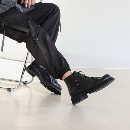 viplander秋冬新款马丁靴短靴厚底增高暗黑系金属扣潮流男靴男鞋