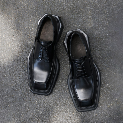 方头德比鞋小众黑皮鞋进口牛皮男士休闲低帮男鞋143201