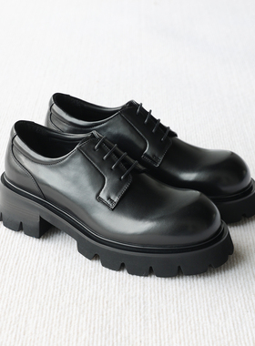 VIPlander英伦厚底德比鞋男士真皮系带舒适黑色大头鞋159424-B