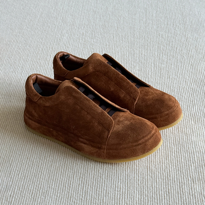 VIPlander棕色休闲皮鞋防滑耐磨老钱风英伦增高真皮板鞋2338-101