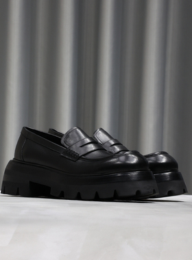 viplander厚底松糕底增高男鞋套脚一脚蹬乐福鞋皮鞋男鞋142703