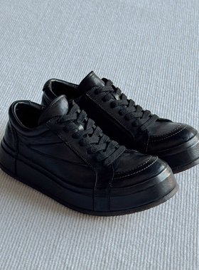 viplander黑色马皮板鞋男休闲透气真皮运动鞋百搭小黑鞋春010-1