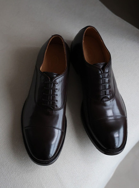 viplander 手工皮鞋商务正装棕色复古英伦圆头牛津鞋皮鞋男秋季