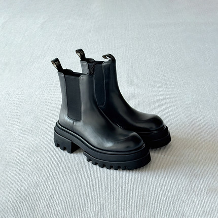 VIPlander厚底切尔西靴男冬季真皮增高英伦风黑色短靴154521