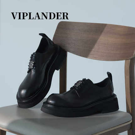 viplander皮鞋男真皮增高厚底金属配饰双层底圆头德比鞋夏145110