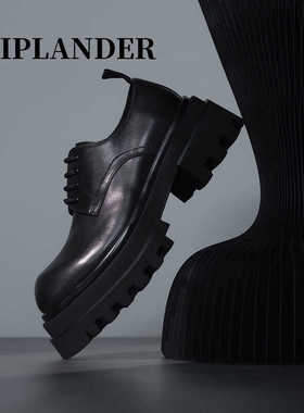 viplander2024新款夏季低帮大头皮鞋真皮厚底增高德比鞋男154401