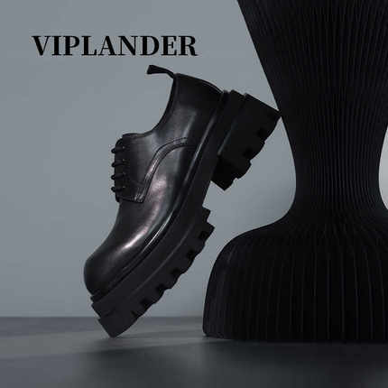 viplander2024新款夏季低帮大头皮鞋真皮厚底增高德比鞋男154401