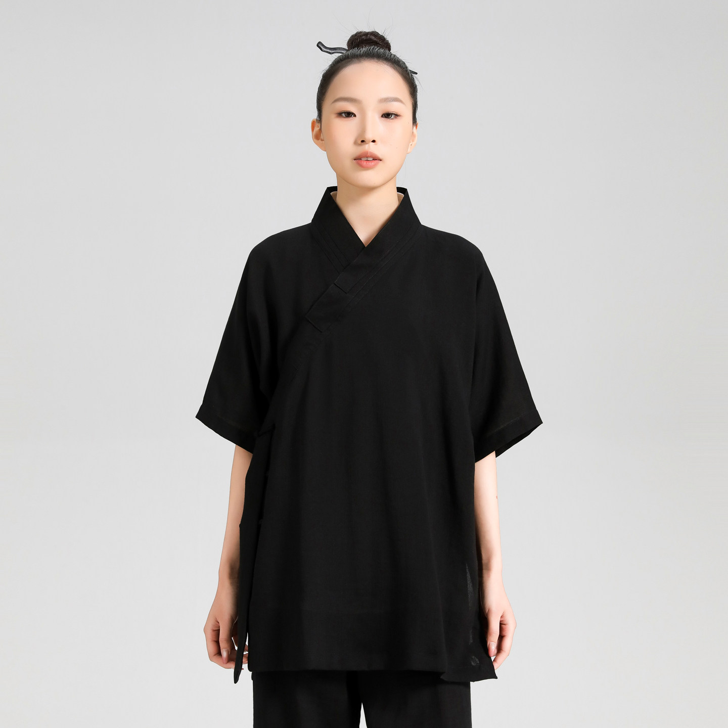 云青玄男女同款亚麻棉短袖道袍套装夏款道士服禅修居士短袍练功服