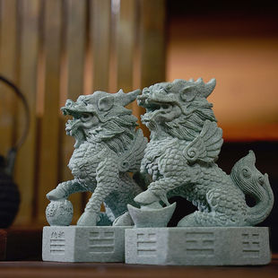 镇宅神兽麒麟摆件公母一对守护神狮子寓意摆件茶宠鱼缸装饰工艺品
