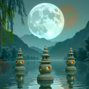 三潭印月微景观造景小摆件假山鱼缸盆景桌面装饰阳台庭院家居摆饰