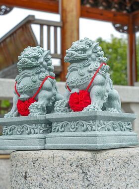 中式仿古衙门大门石狮子一对青砂石摆件庭院门厅客厅阳台装饰摆件