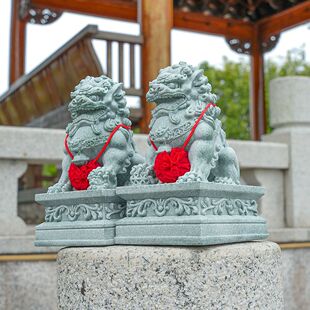 中式仿古衙门大门石狮子一对青砂石摆件庭院门厅客厅阳台装饰摆件