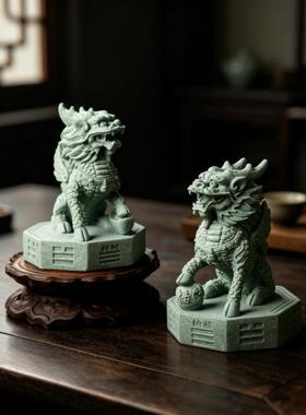 中式青砂石瑞兽麒麟茶宠家居客厅玄关书房茶桌摆件庭院景观装饰