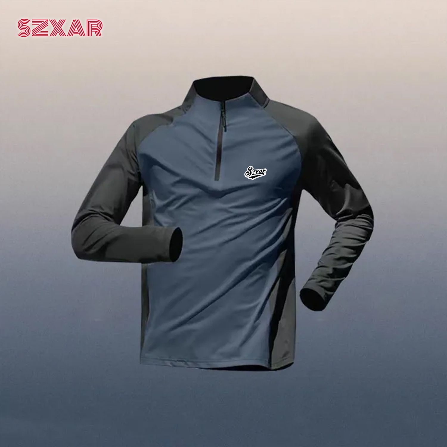 SZXAR半拉链长袖t恤体育田径训练服跑步运动立领弹力速干吸汗上衣