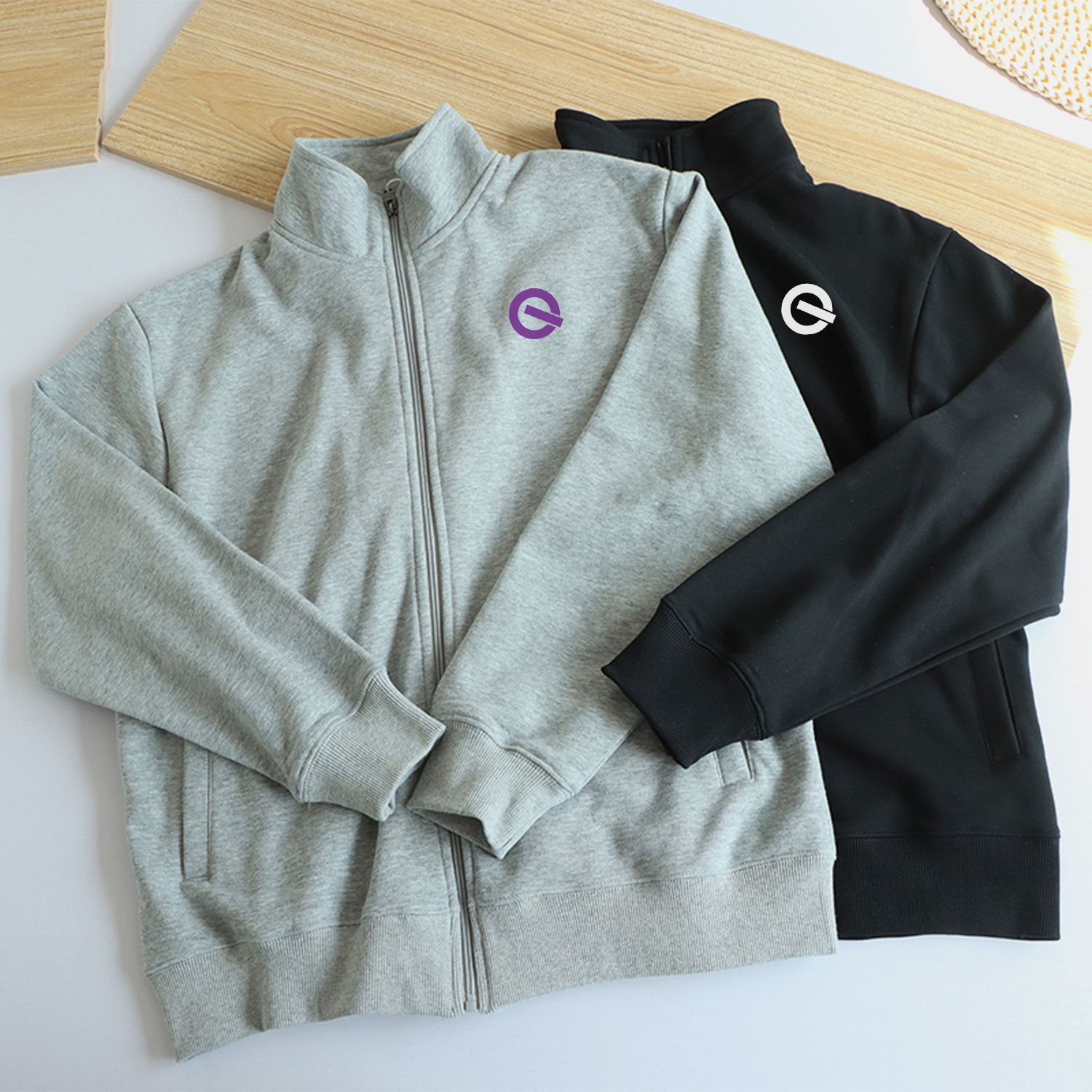 QG美式日系纯色立领外套男春运动休闲针织卫衣开衫夹克纯色上衣